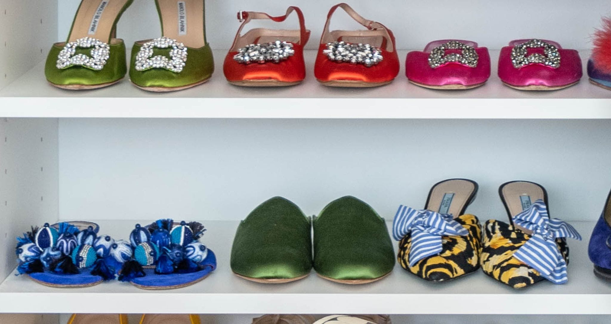 Christina Juarez's close up detail of shoe shelving in white finish by California Closets