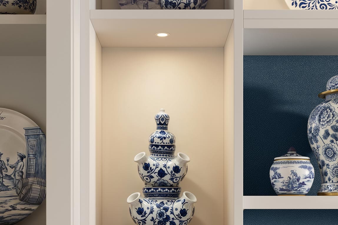 Pantry shelving puck lighting for small spaces like cubbies by California Closets