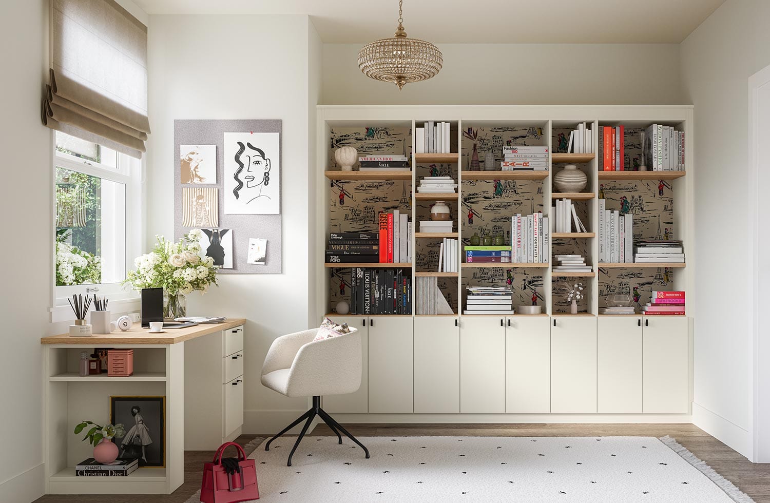 Custom workspace room with storage for bookshelves by California Closets