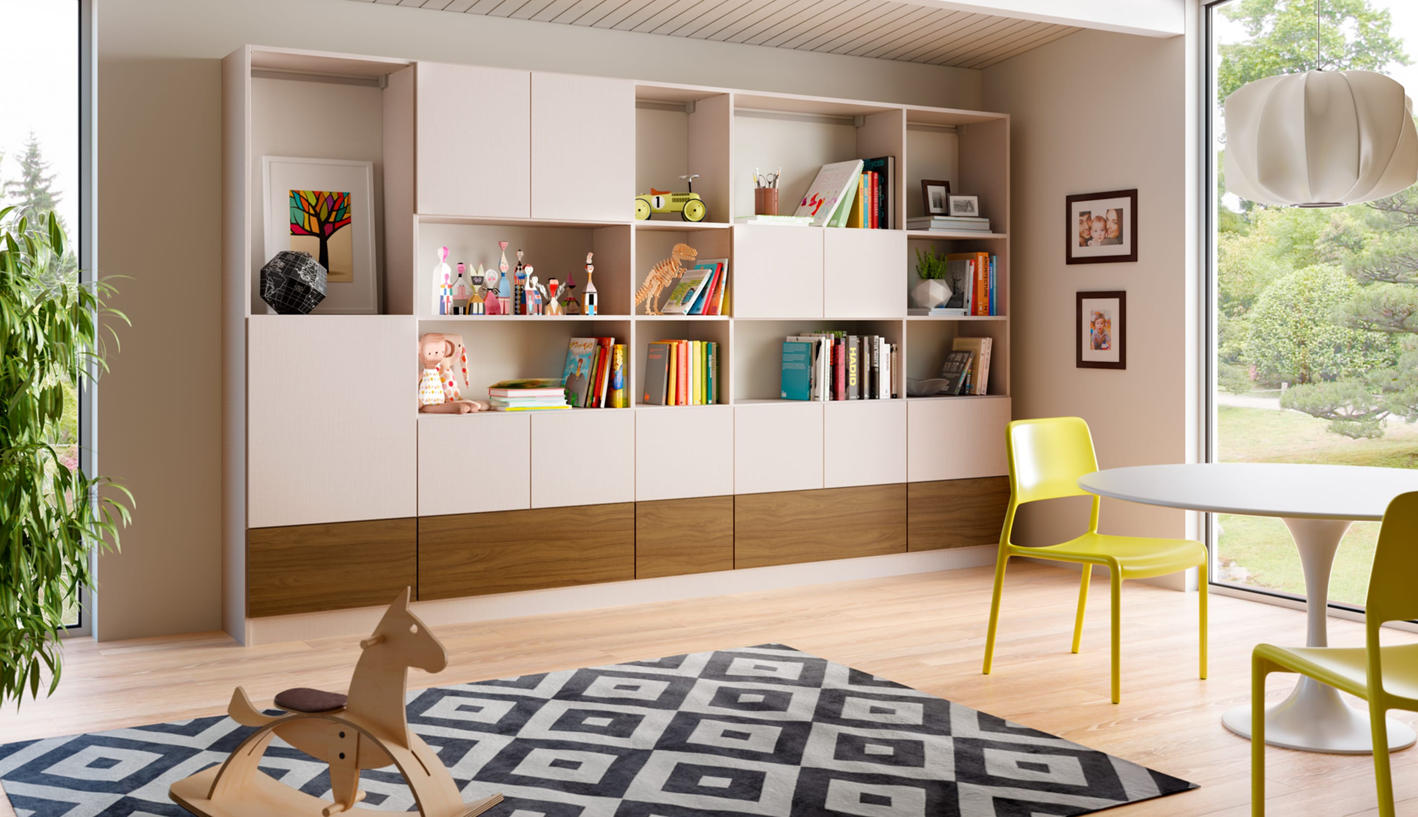 Children's playroom with installed storage cabinets for organization by California Closets