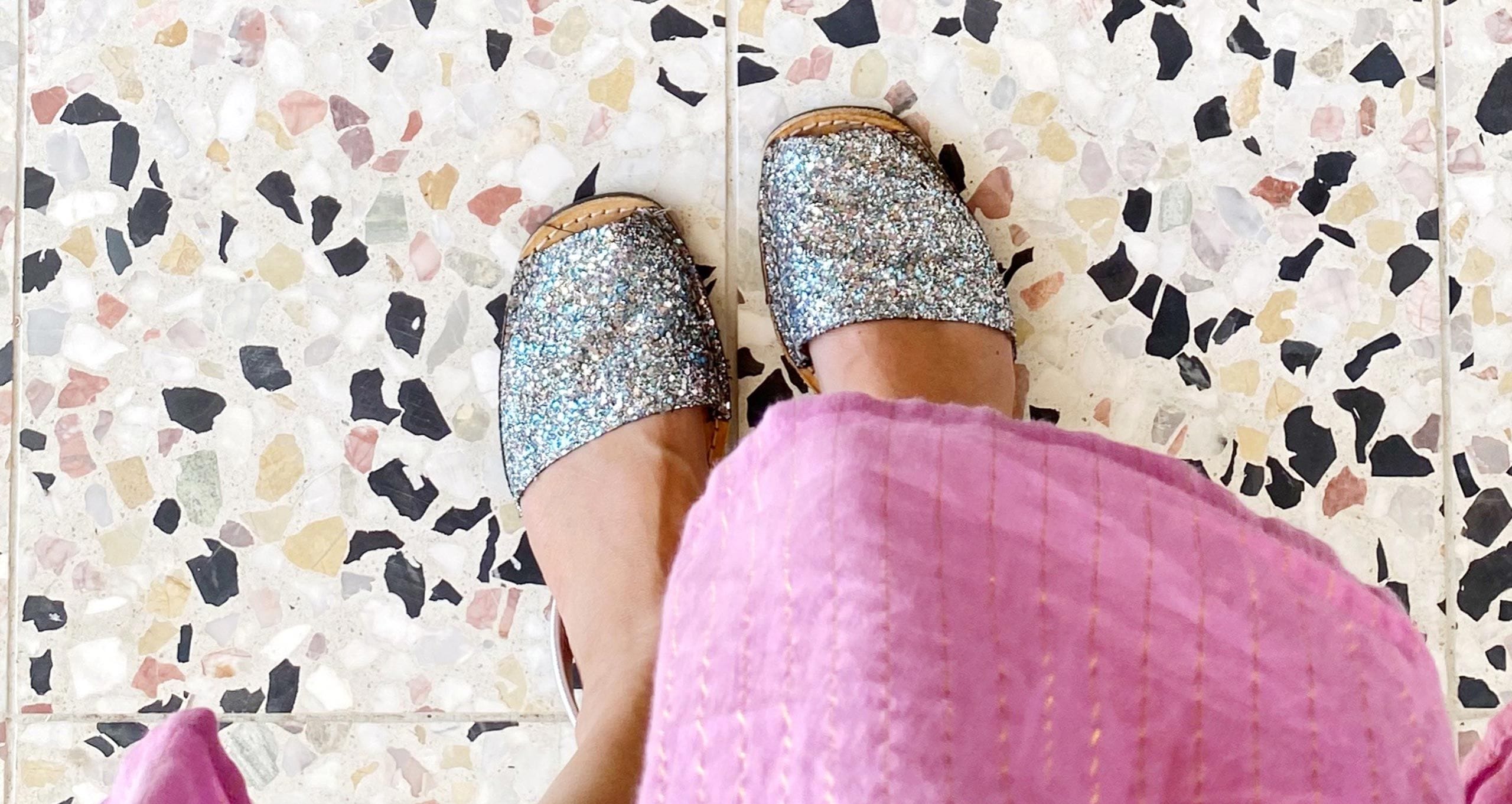 Tiled floor and slippers on Joy Cho in her LA home talking with Ideas of Order