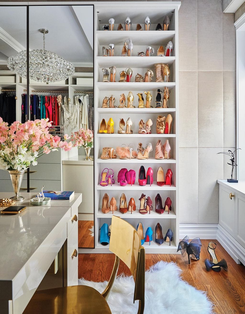 Custom designed and installed shoe closet for Misty Copeland from California Closets