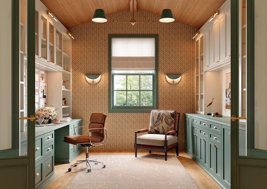 Custom home office with vertical storage design by California Closets.